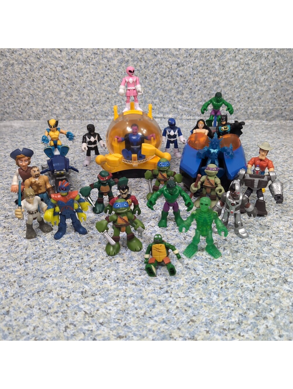 Imaginext Lot Of 24 Figures 3 Vehicles TMNT Marvel DC Power Rangers Star Wars